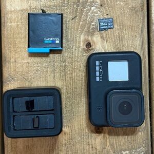 GoPro Black Camera Set with Batteries, charger and Card.